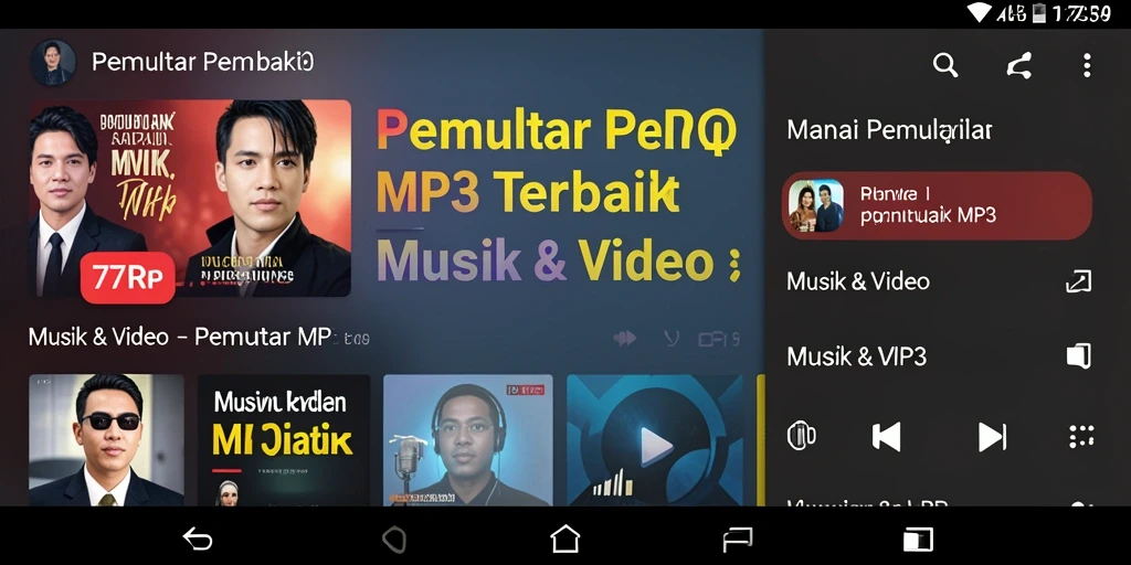 Antarmuka aplikasi 77RP untuk pemutar MP3 yang intuitif dan menarik.