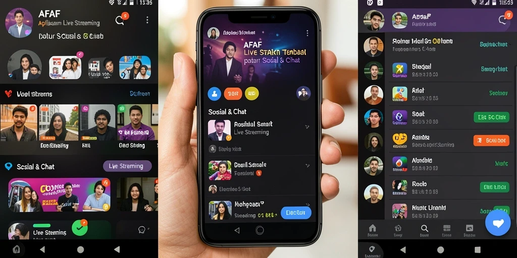 Antarmuka aplikasi AFAF yang menarik dan interaktif untuk Live Streaming.