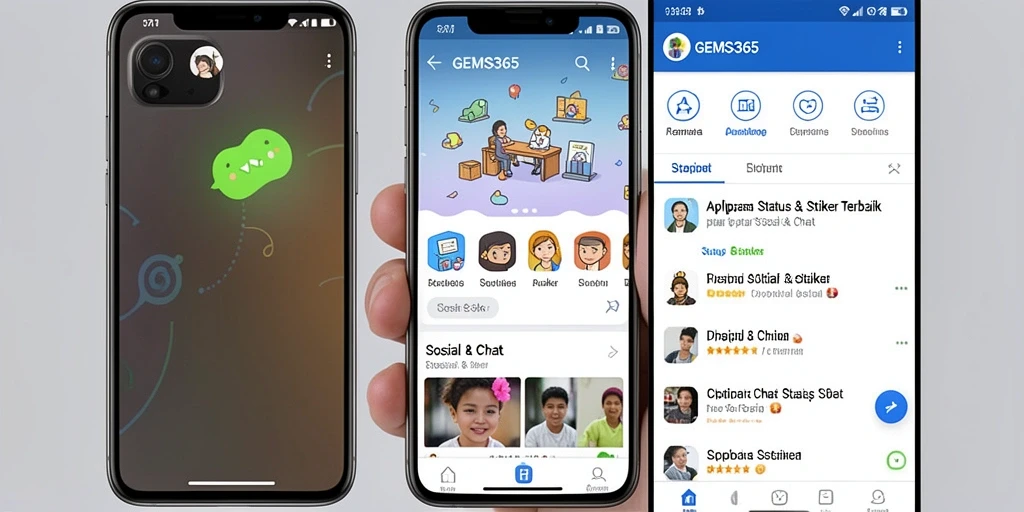 Antarmuka GEMS365 dengan berbagai pilihan stiker menarik.