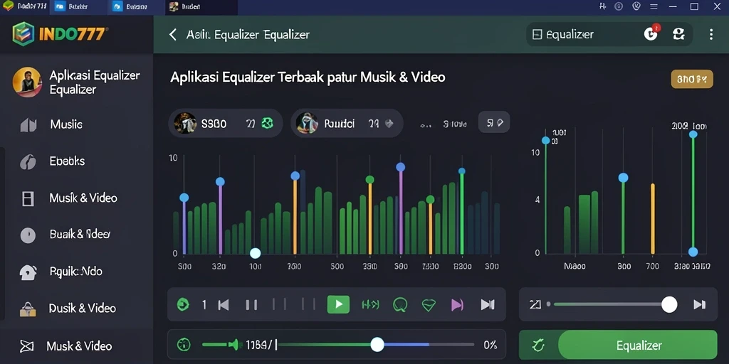 Antarmuka INDO777 menampilkan pengaturan equalizer yang mudah digunakan.